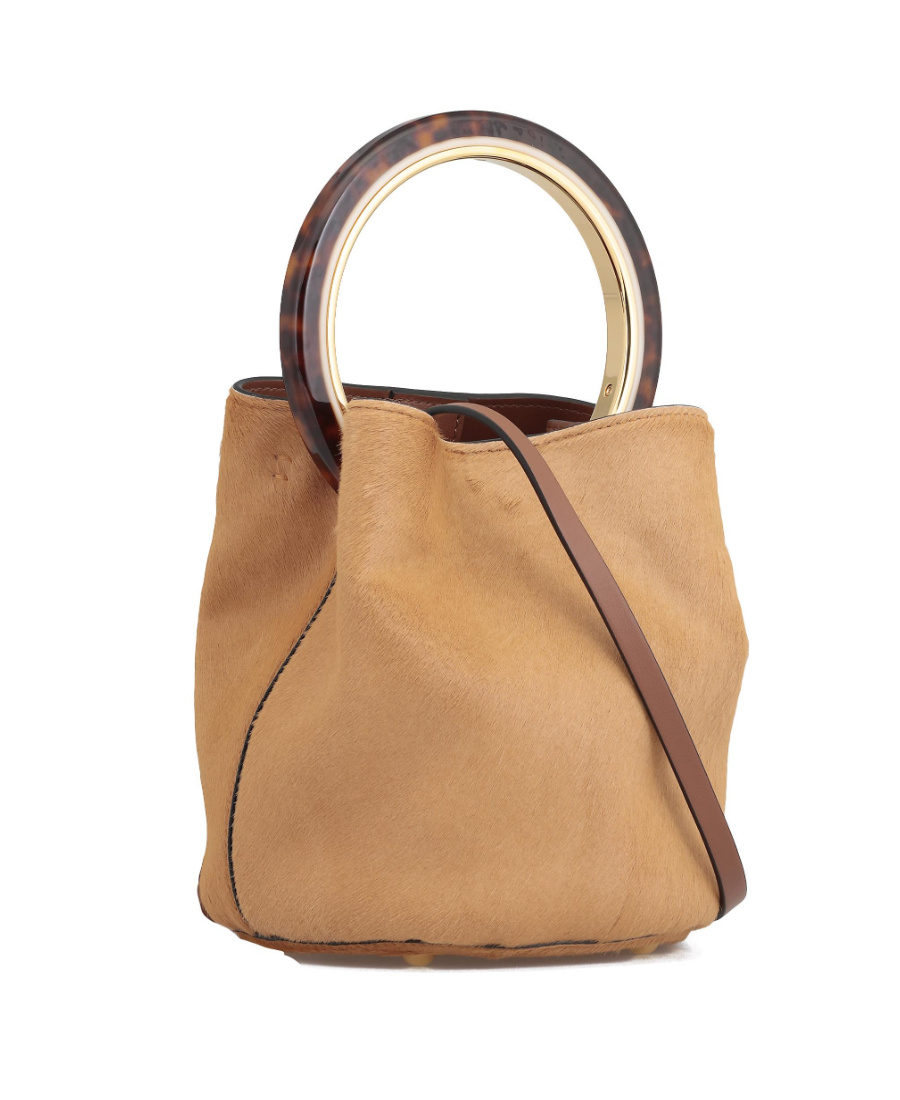 Marni Handle Bucket Shoulder Bag In Nude