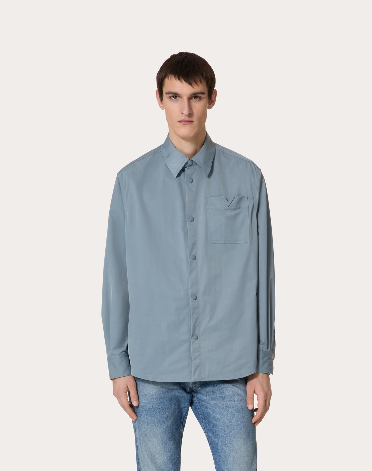 Valentino Nylon Shirt Jacket With Rubberised V Detail In Gray