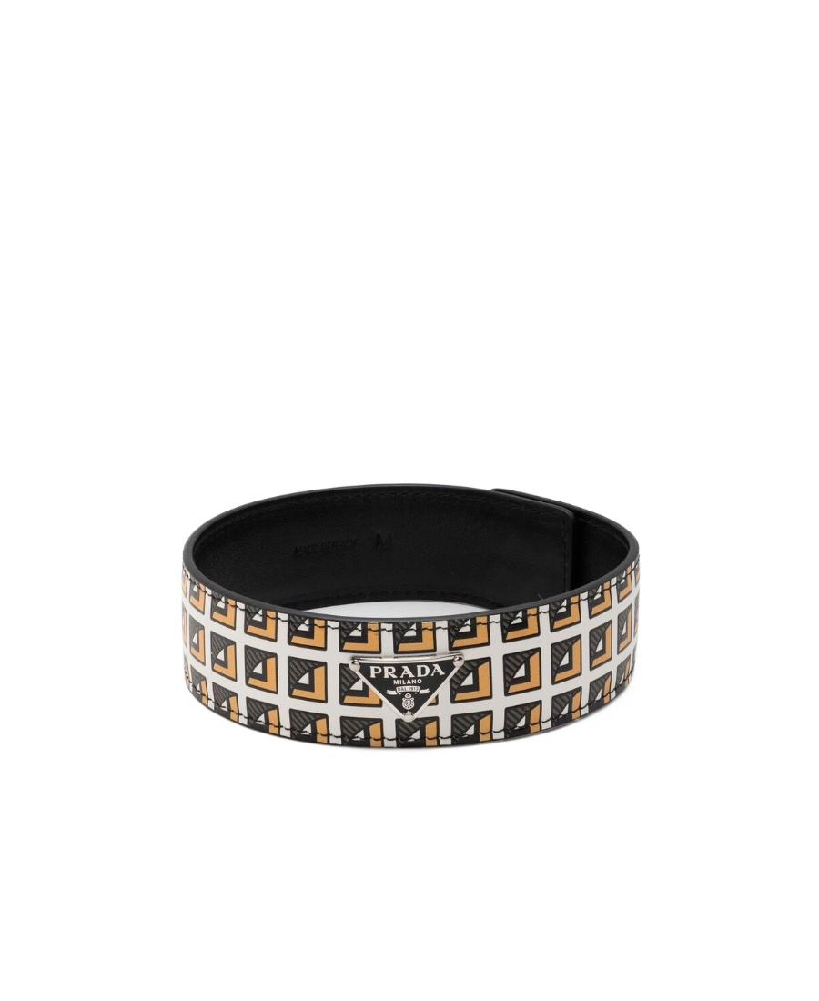 Prada Printed Leather Logo-plaque Choker In Black