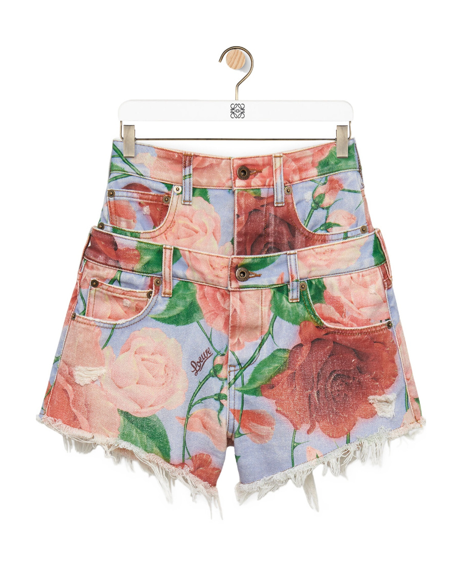 Loewe Roses Shorts In Denim In Multi