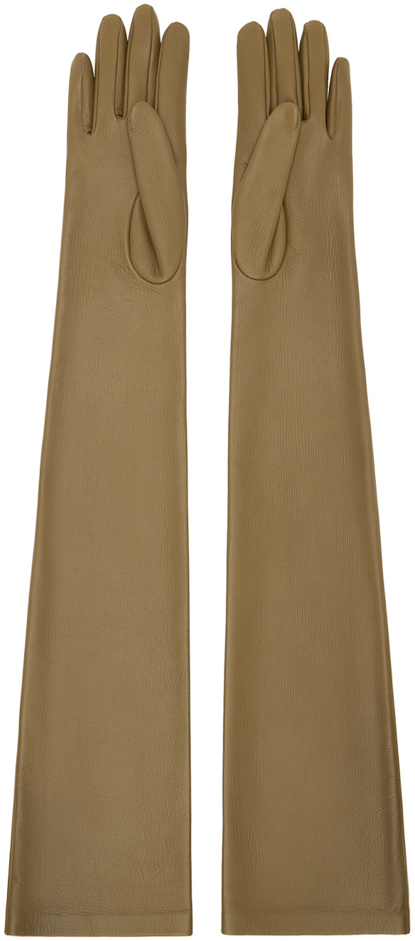The Row Beige Simon Gloves In Brown