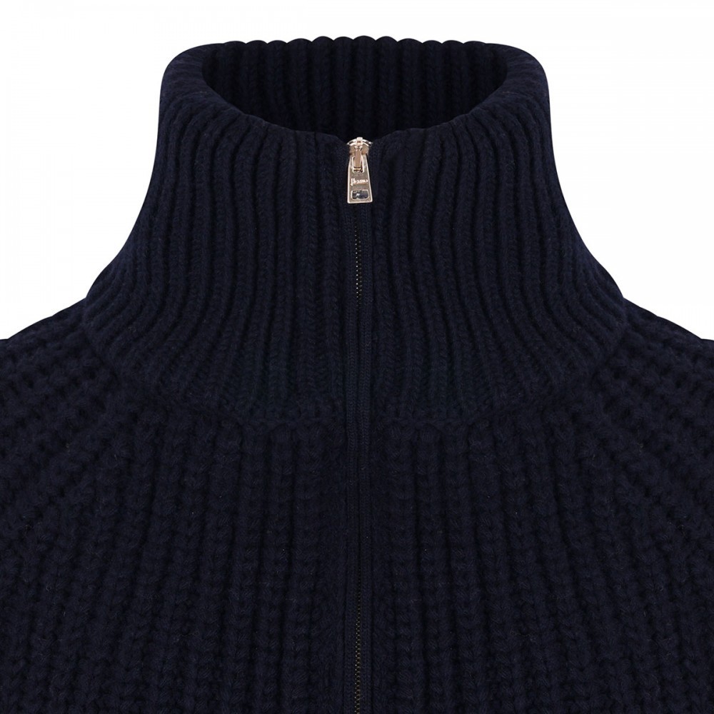 Herno High-neck Knitted Jacket In Blue
