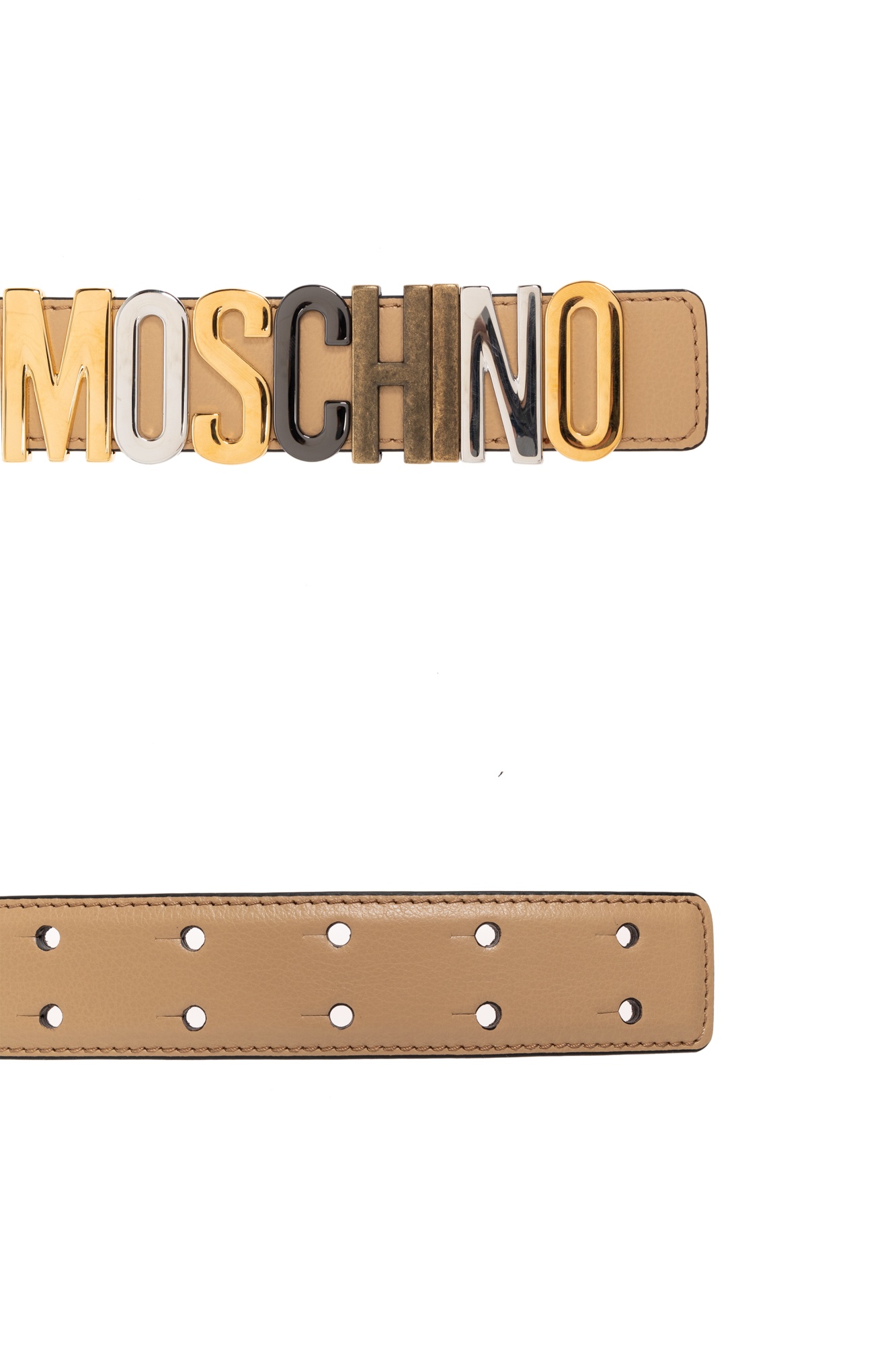 Moschino Logo Belt In Nude