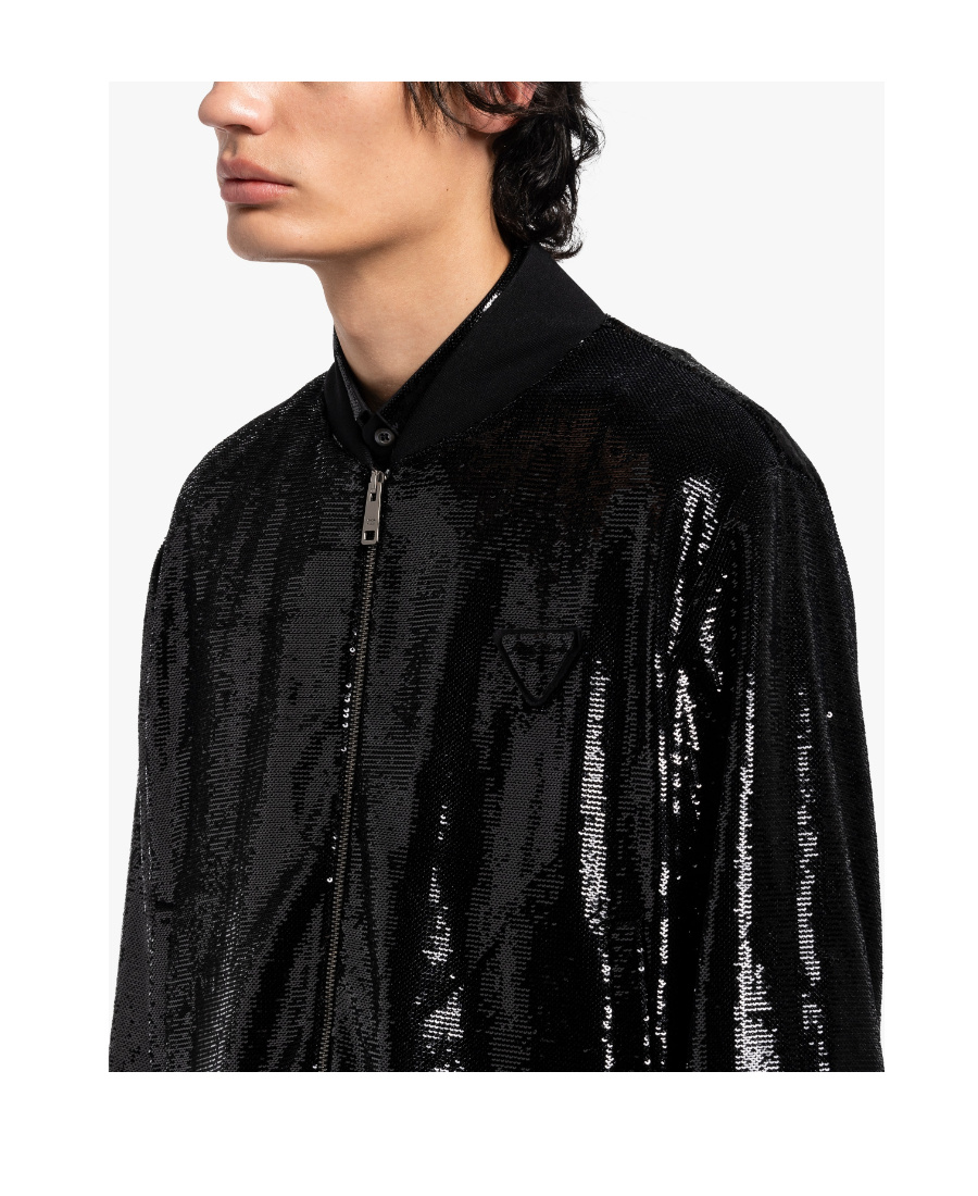 Prada Sequin-embellished Zip-front Bomber Jacket In Black