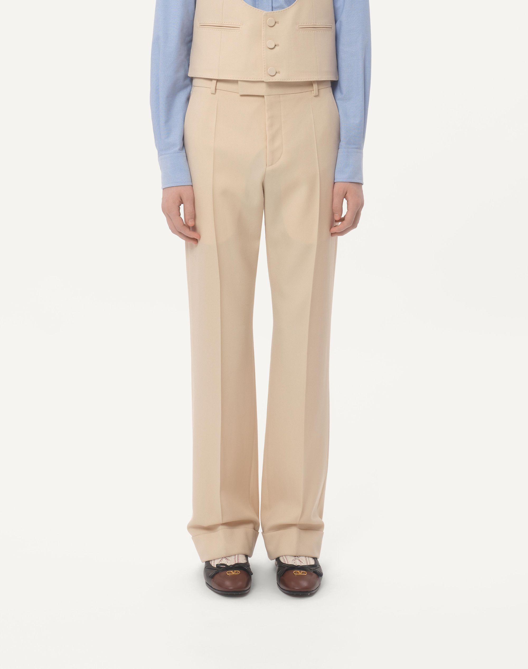Valentino Wool Gabardine Trousers With Turn-ups In Nude
