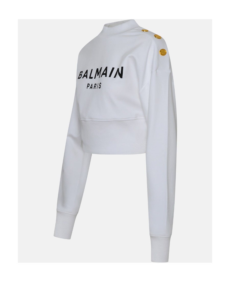 Balmain Women Logo Organic Cotton Cropped Sweatshirt In White
