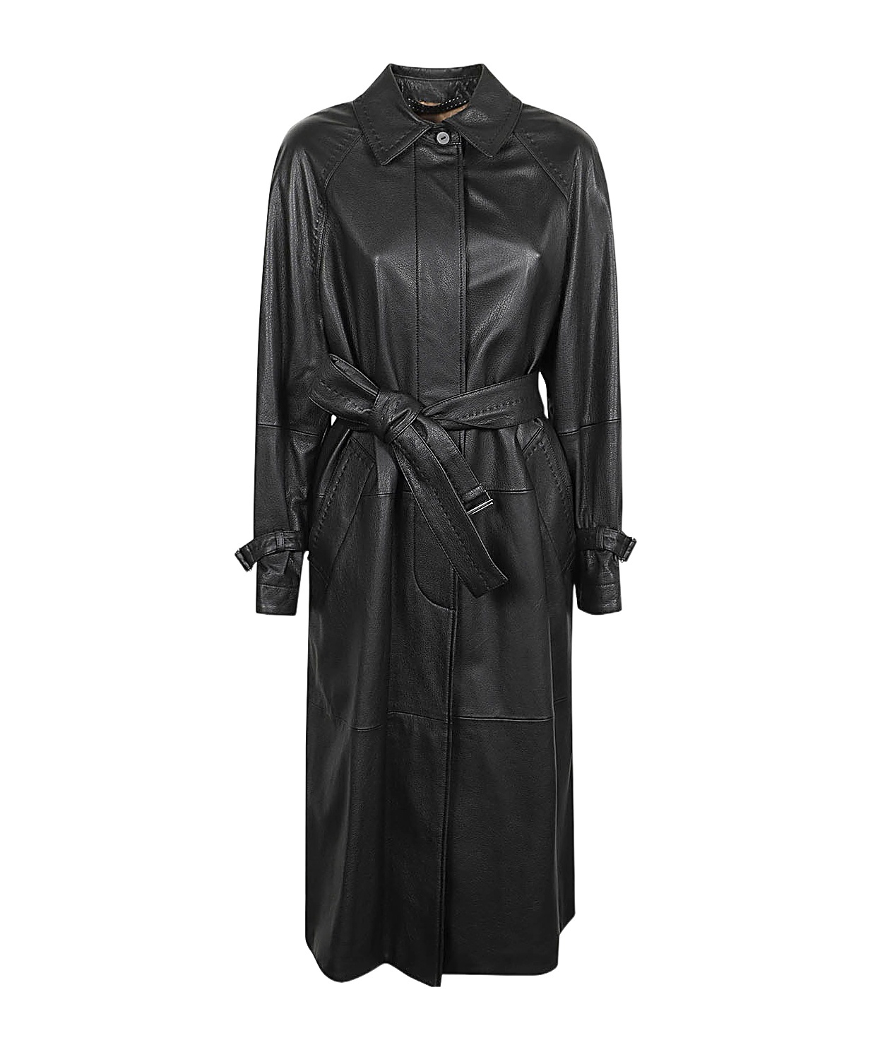Max Mara Leather Trench Coat In Black