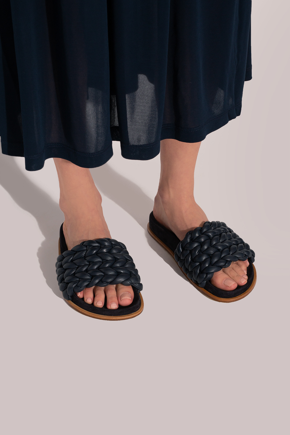 Chloé Kacey Womens Leather Braided Slide Sandals In Black