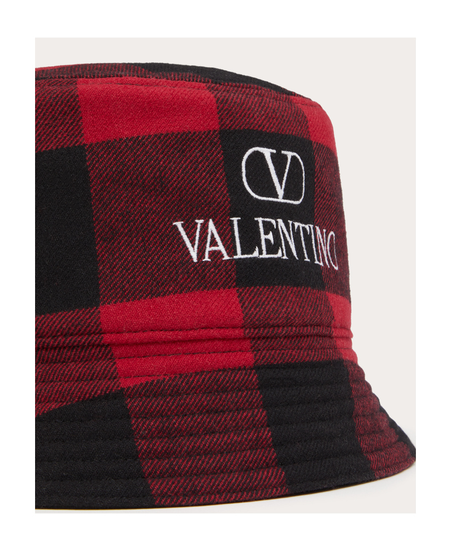 Valentino Logo-embroidered Checked Bucket Hat In Brown