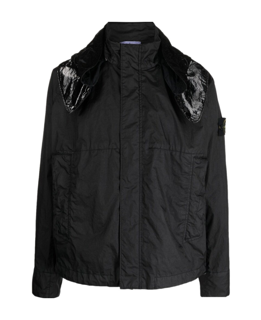 Stone Island Drawstring Hooded Jacket In Black