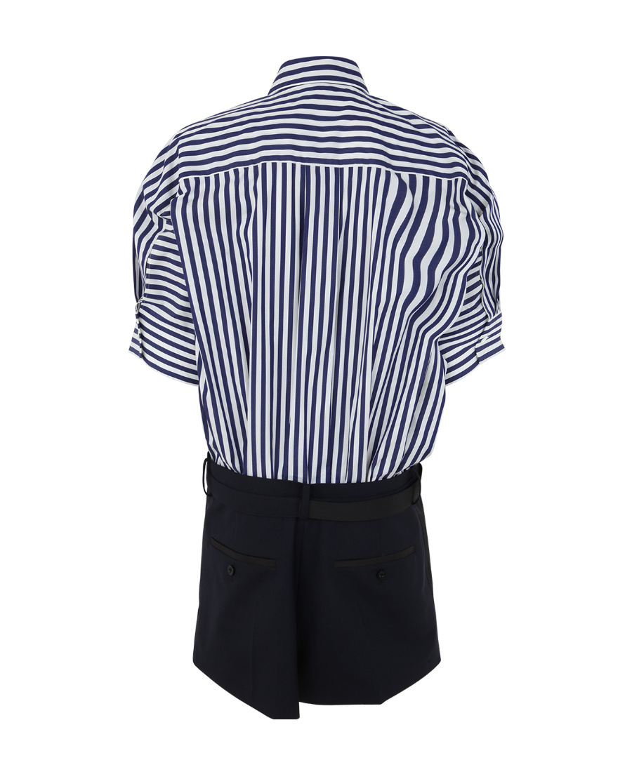 Sacai Cotton Poplin Dress Striped Pattern In Blue