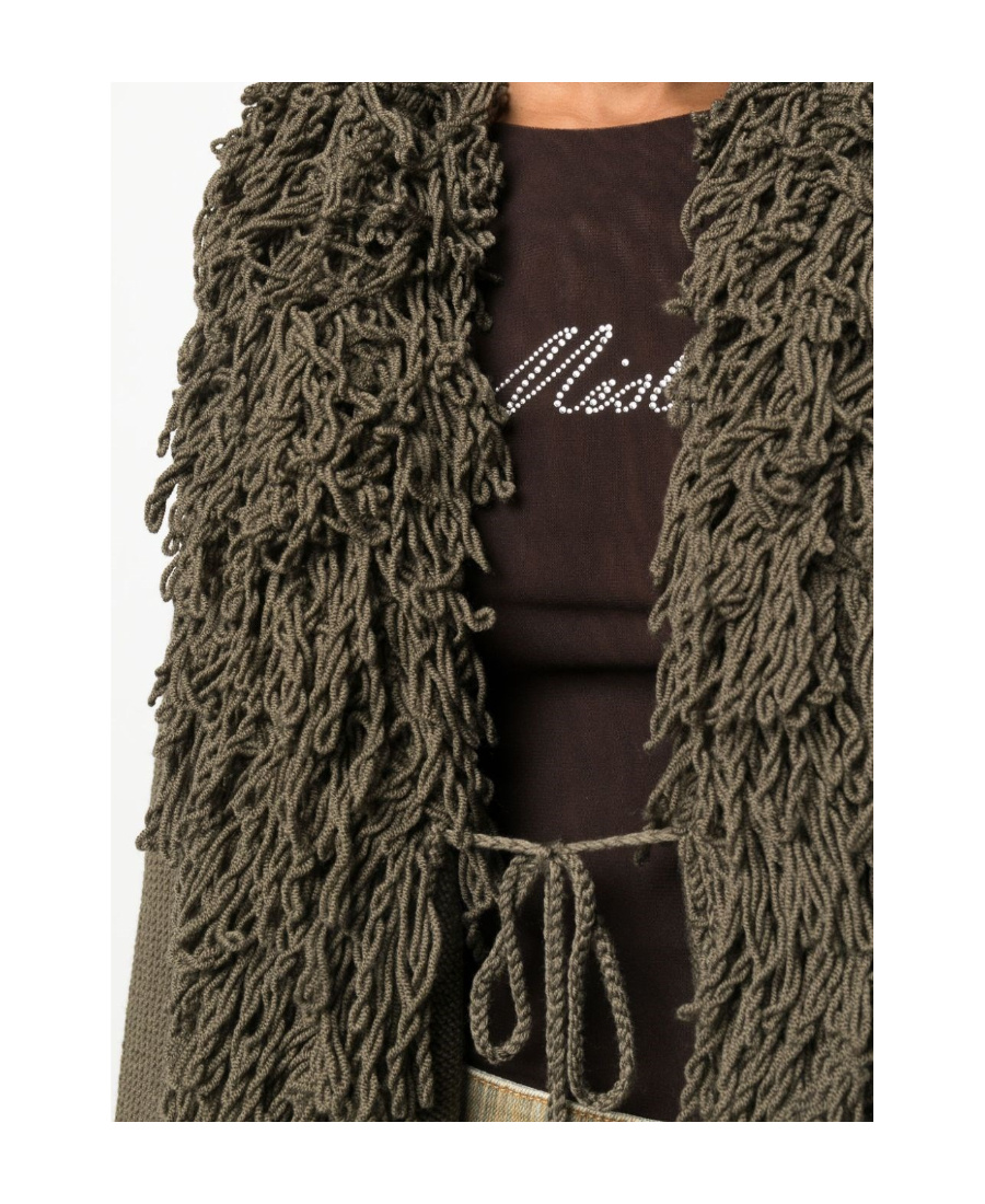 Blumarine Fringed Wool Cardigan In Black