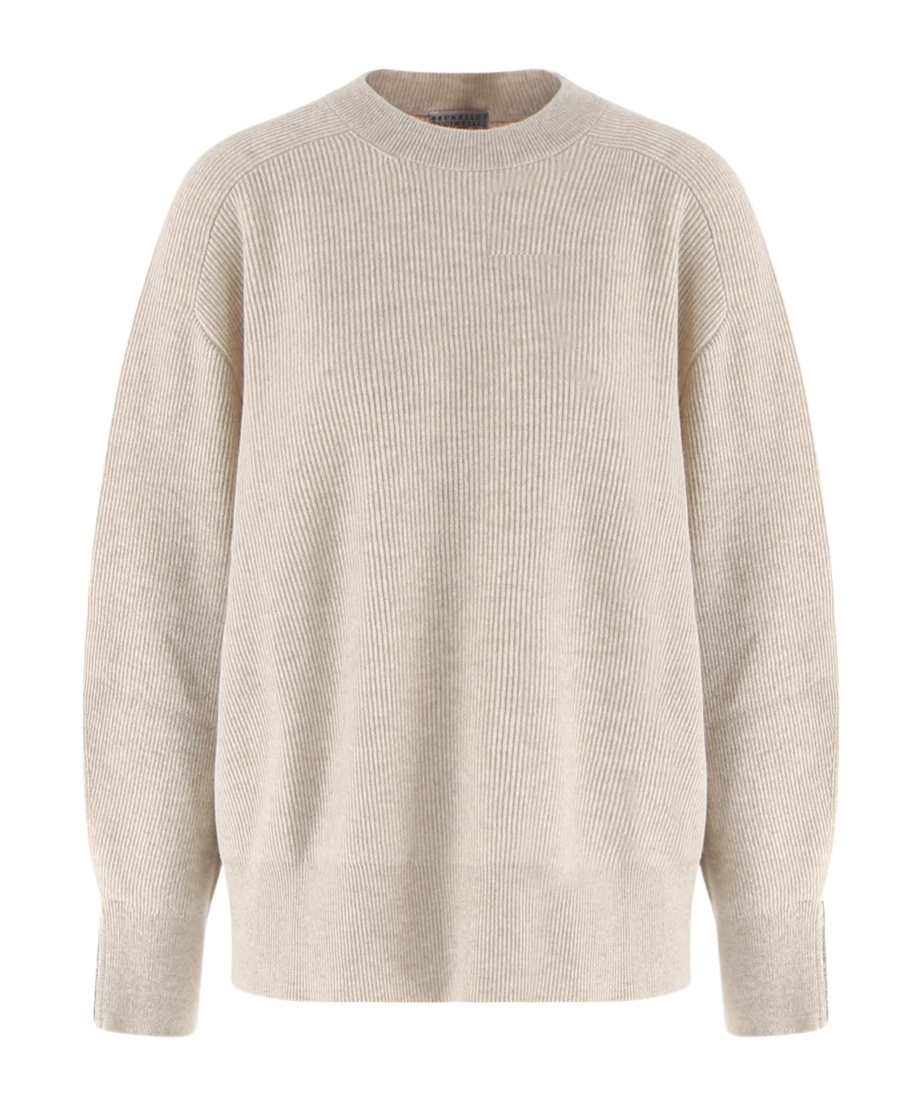 Brunello Cucinelli Crewneck Knitted Boxy Pullover In Nude