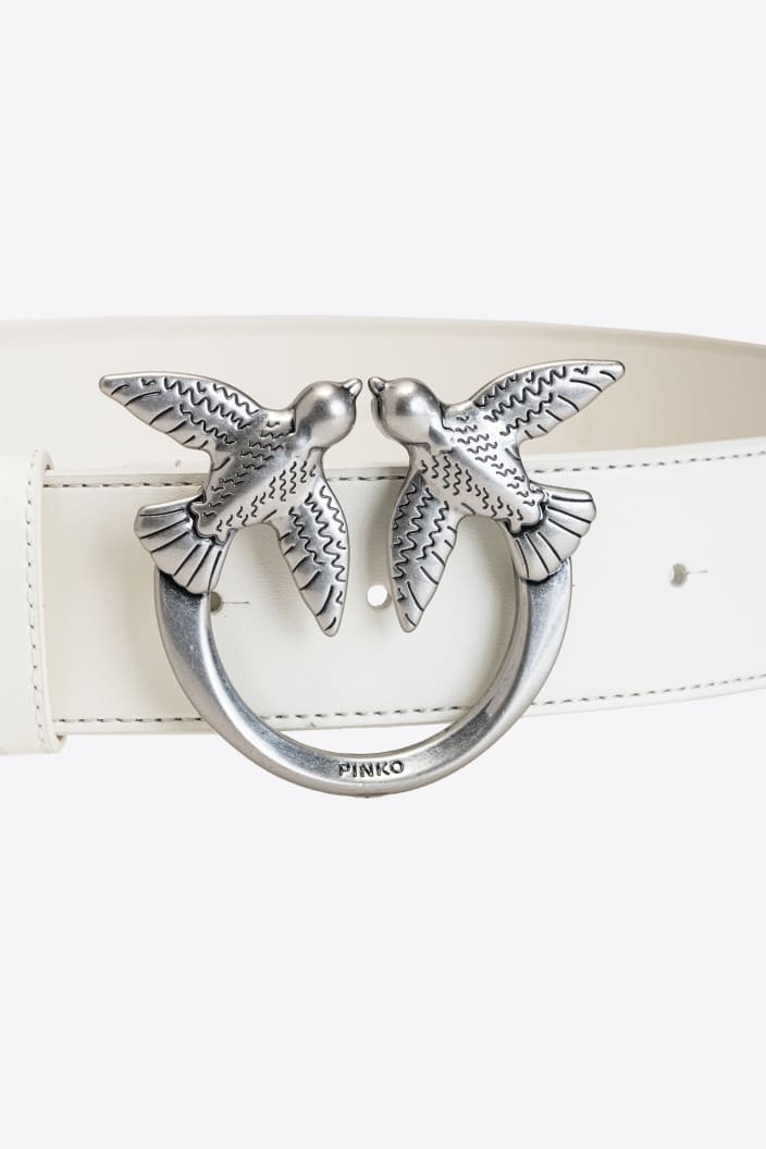 Pinko Love Birds Leather Belt In White