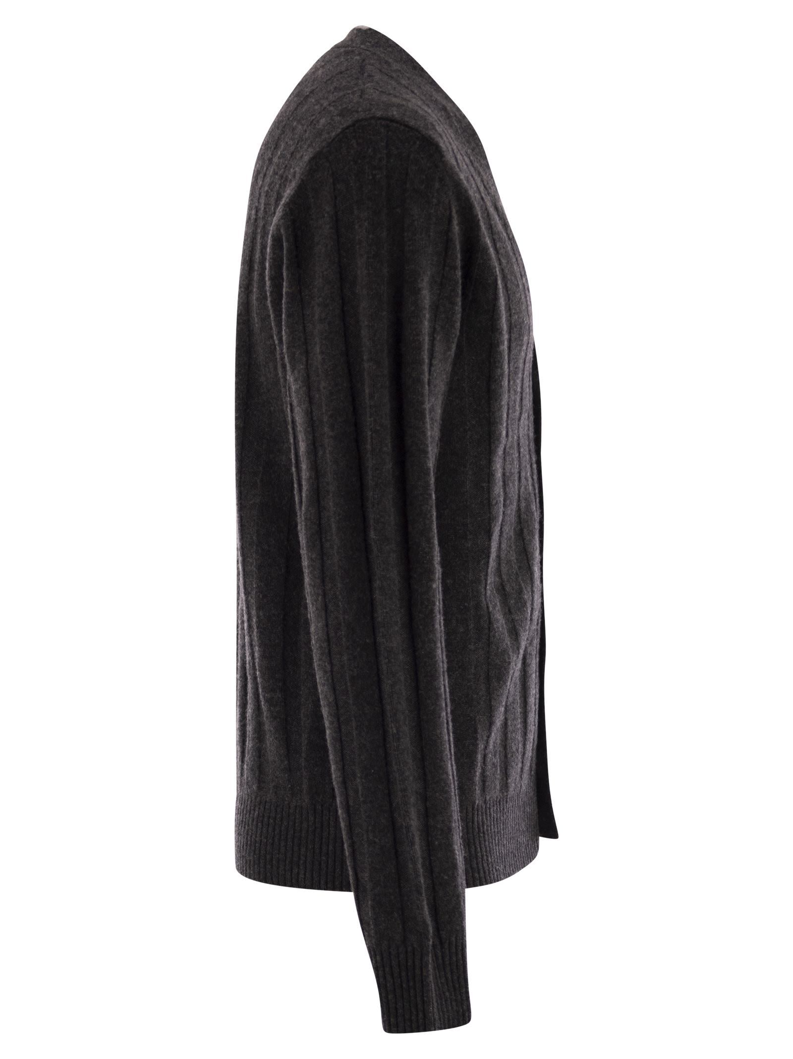 Peserico Wool And Cashmere Cardigan With V-neck In Black