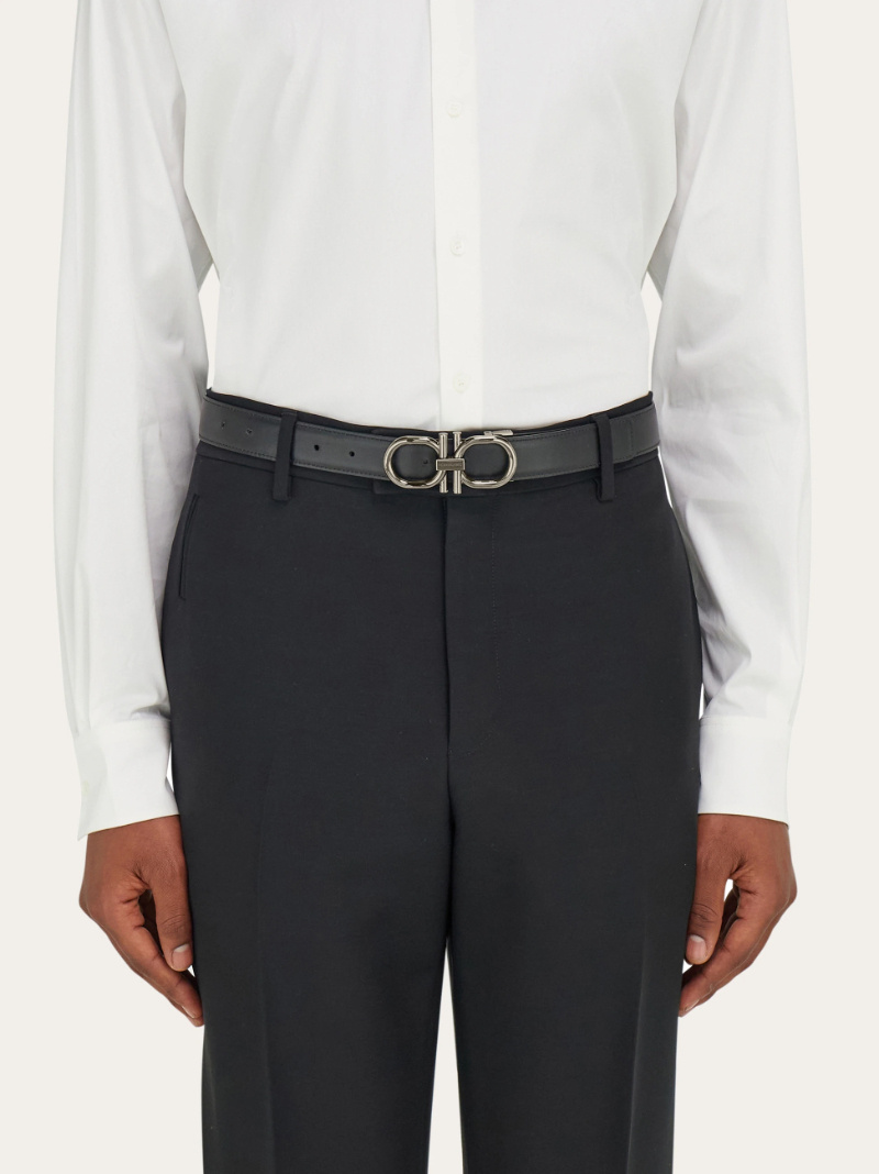 Ferragamo Reversible And Adjustable Gancini Belt In Black