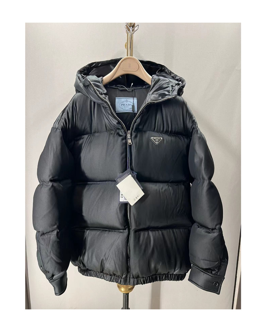 Prada Logo Hooded Cotton-padded Jacket In Black