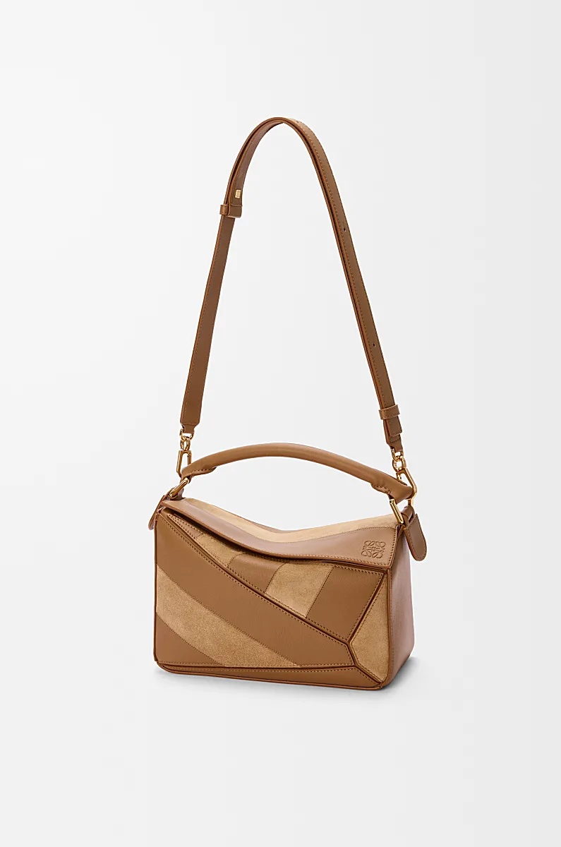 Loewe Womens Oak Puzzle Stripes Small Leather Top-handle Bag In Brown