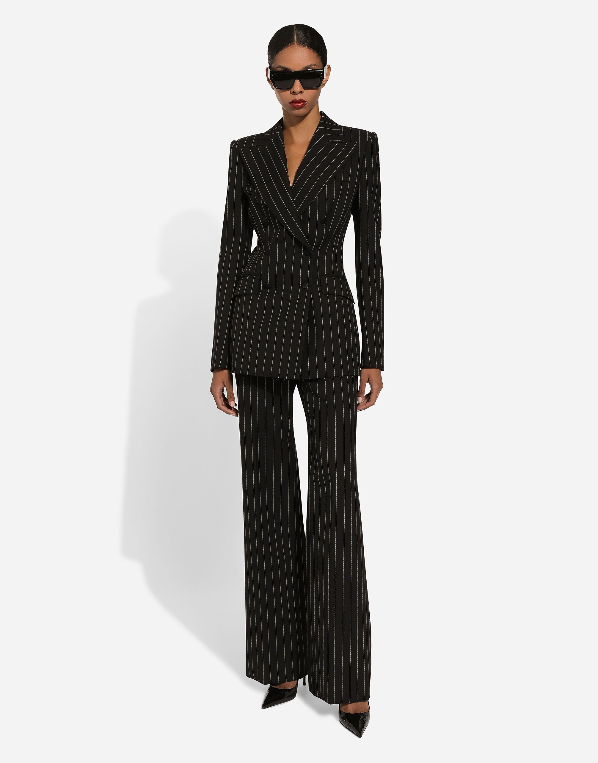 Dolce & Gabbana High Waist Pinstripe Flared Pants In Black