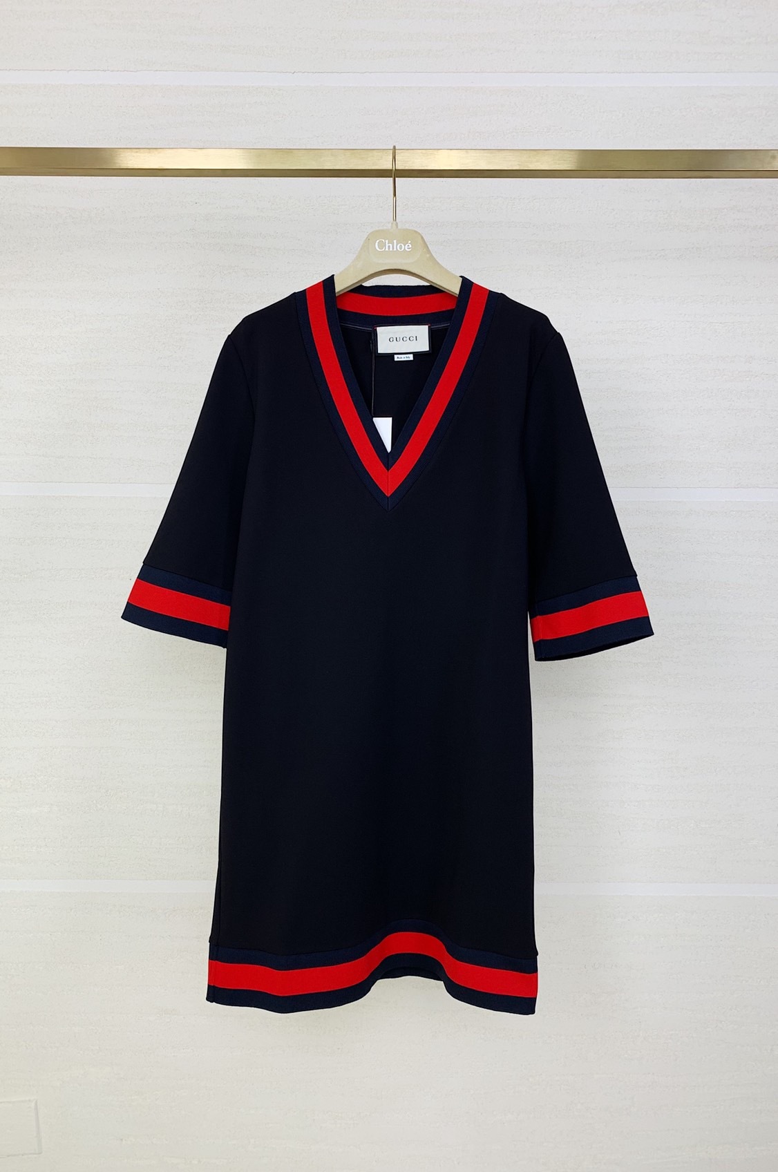 Gucci Grosgrain-trimmed Striped Dress In Black