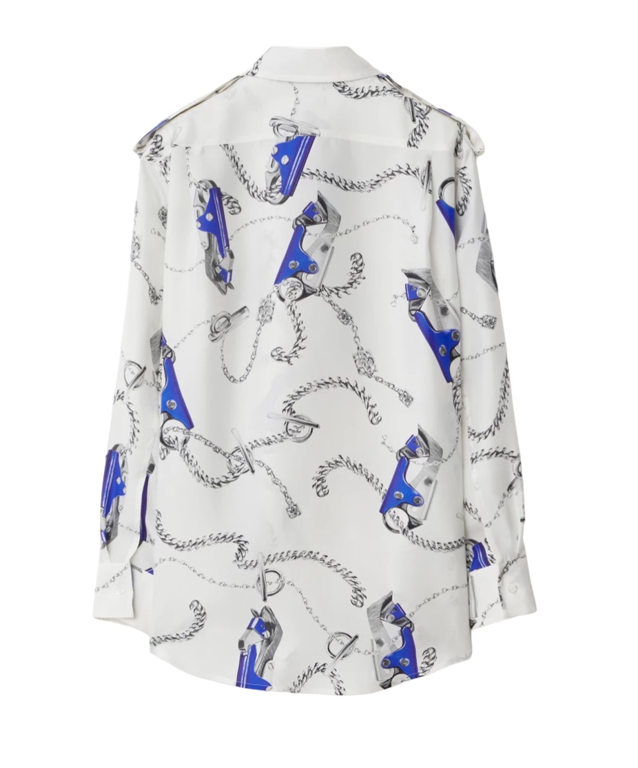Burberry Graphic Print Silk Shirt In White
