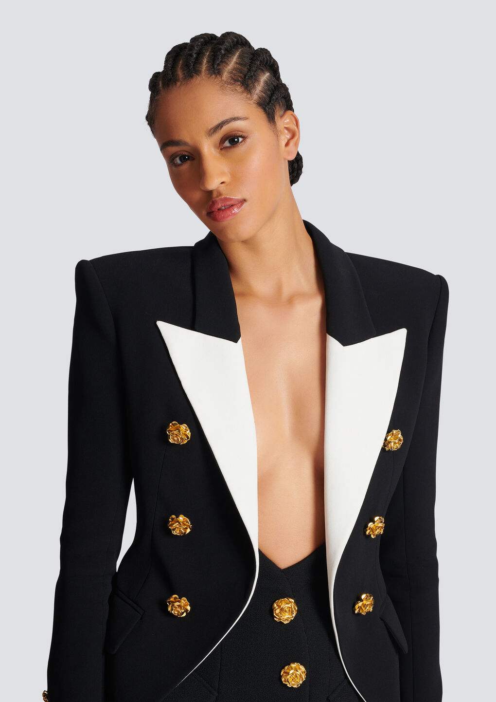 Shop Balmain Slim-fit Jacket With Roses Buttons In Black