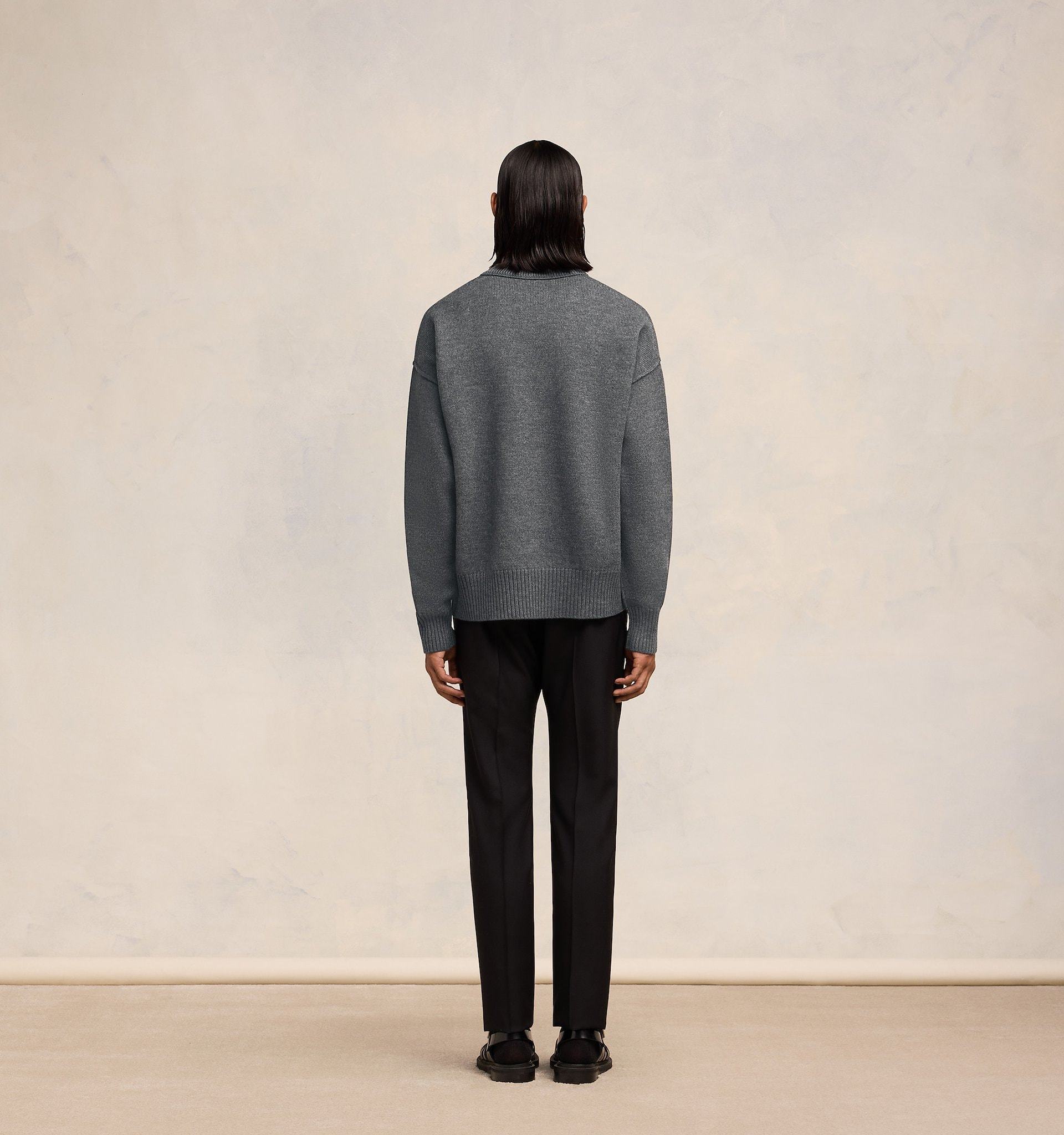 Ami Alexandre Mattiussi Crew Neck Long Sleeve Sweater With Ribbed Edges In Gray
