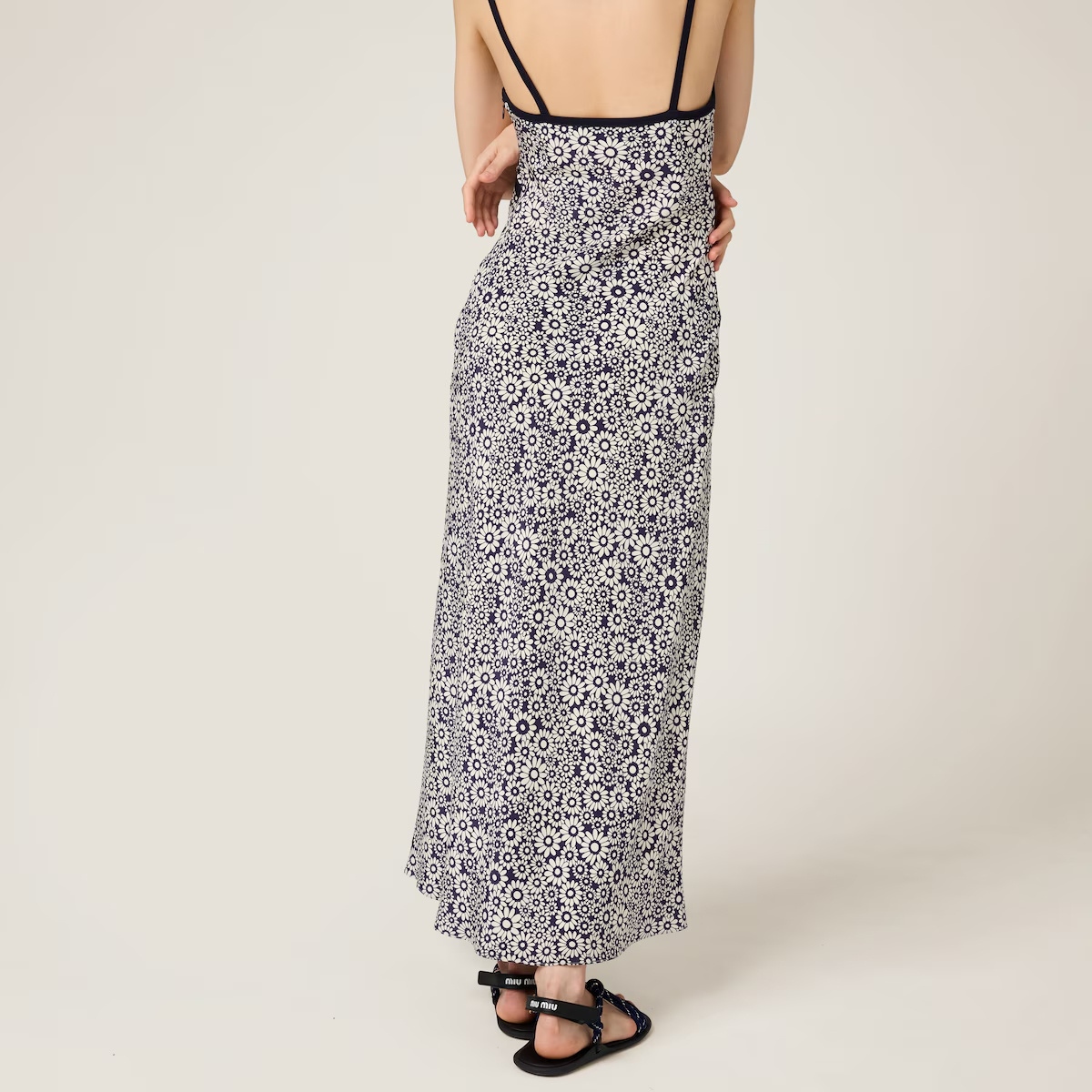 Miu Miu Floral Print Maxi Dress With Spaghetti Straps In Multi