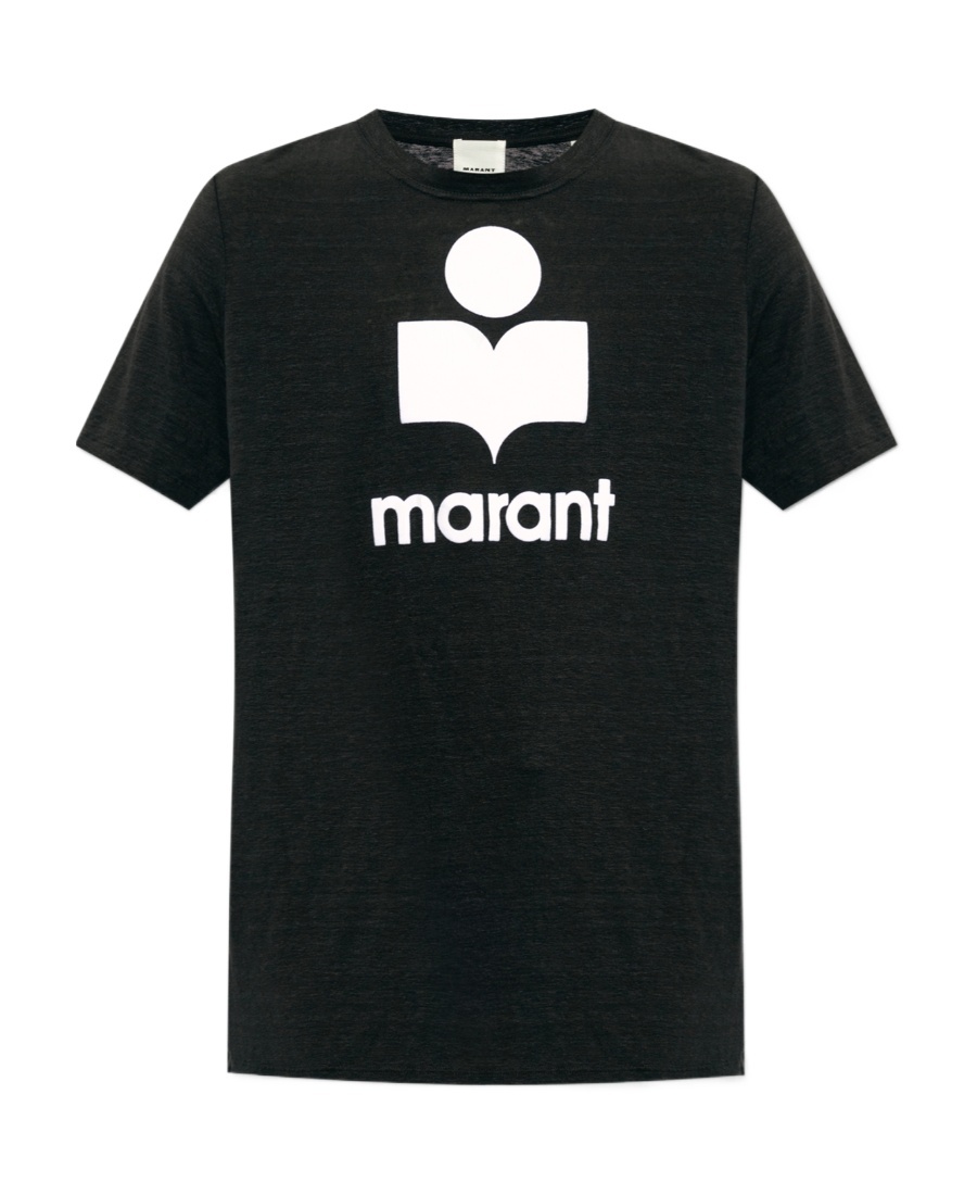Isabel Marant Linen T-shirt With Iconic Logo Design And Finish In Black