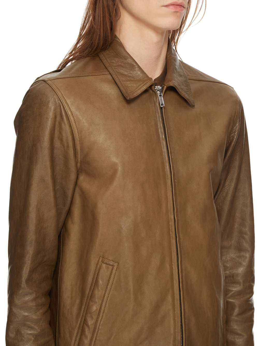 Rick Owens Long-sleeved Leather Jacket In Brown