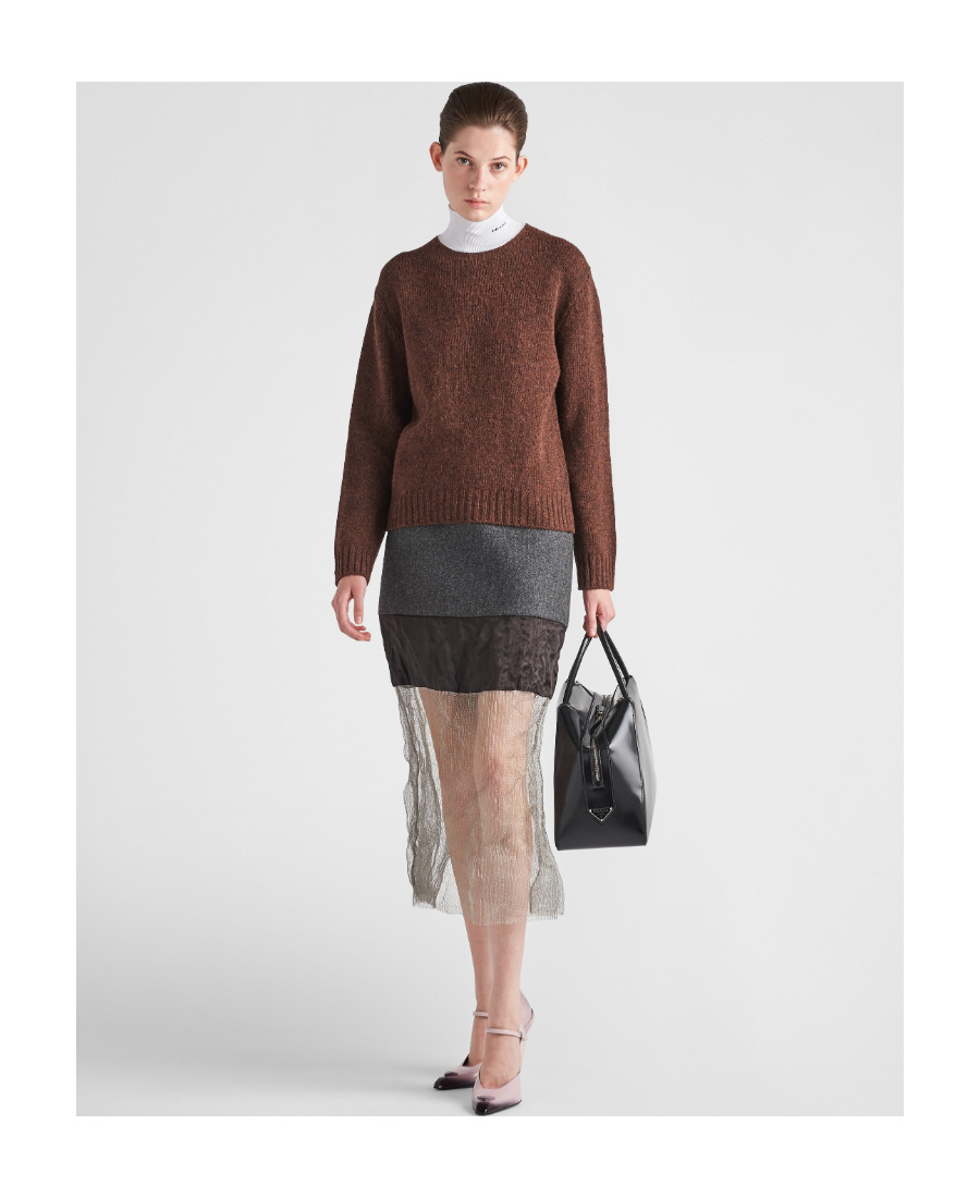 Prada Medium-length Skirt In Splicing Details In Black