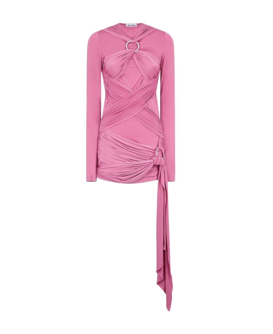 Attico Draped Long-sleeve Minidress In Pink
