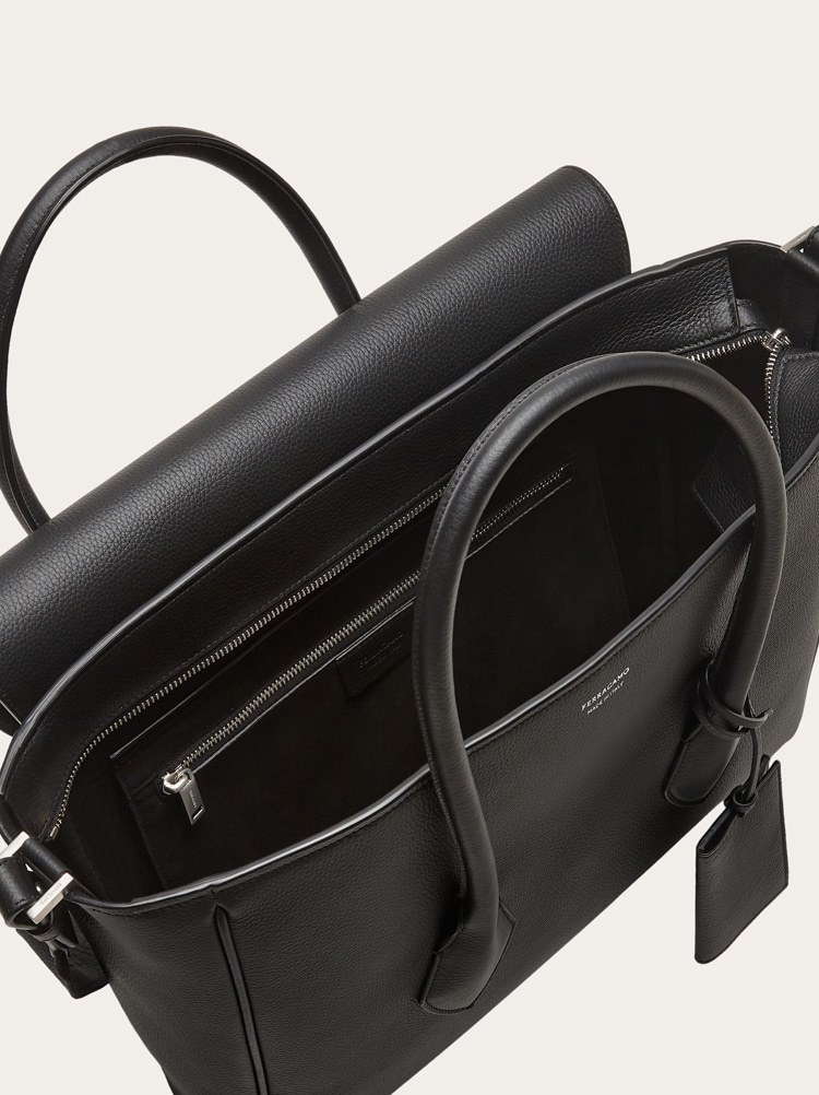 Shop Ferragamo East-west Leather Tote Bag In Black
