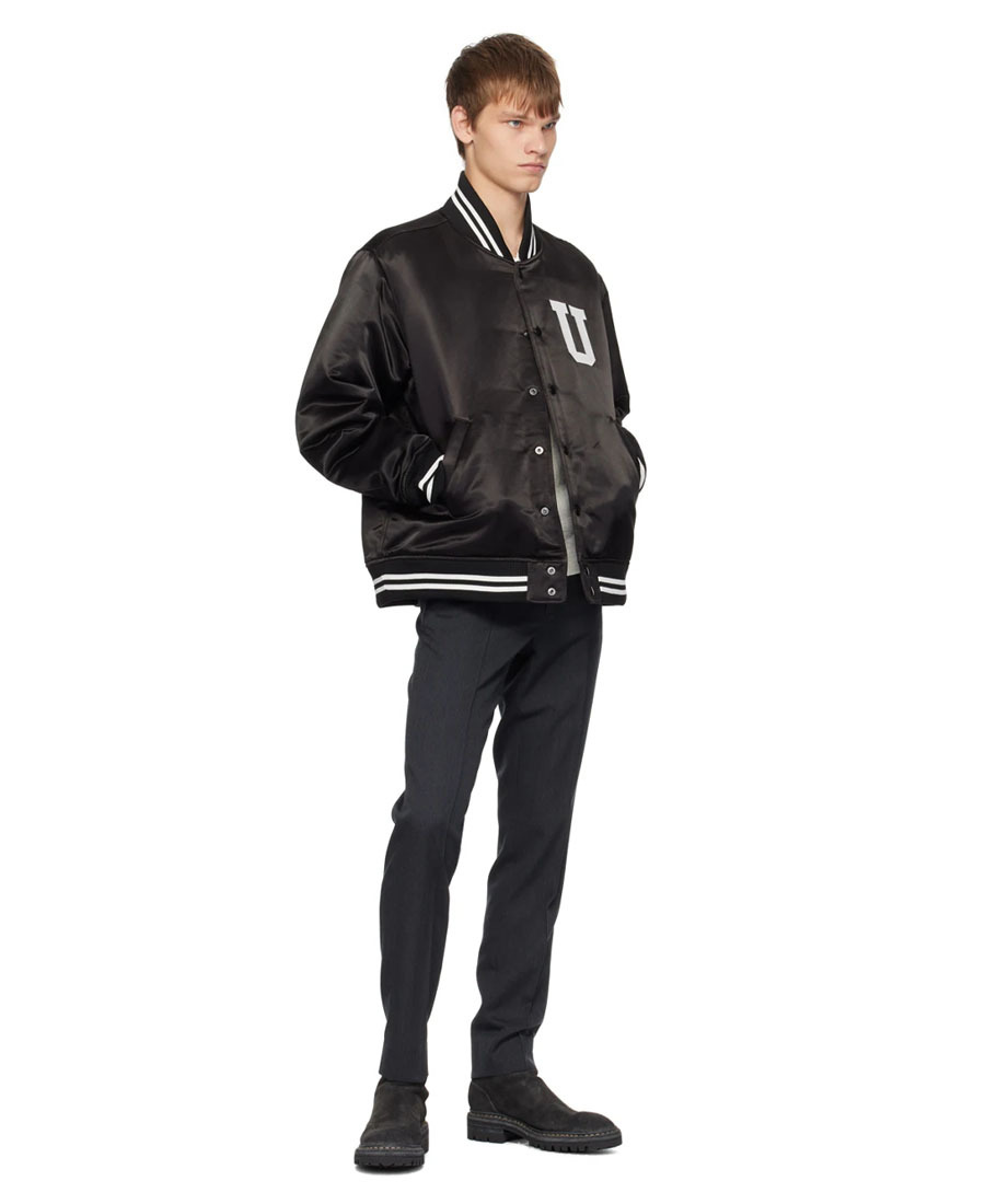 Undercover Satin Stadium Bomber Jacket In Black