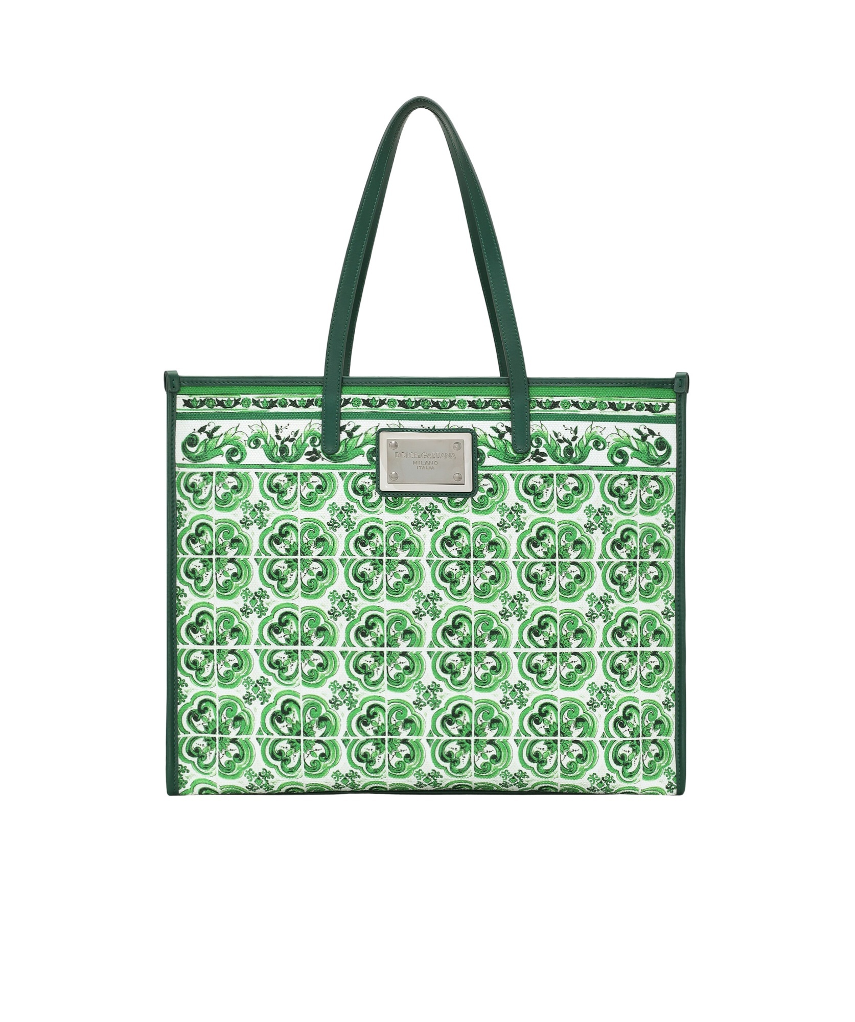 Dolce & Gabbana Majolica-print Canvas Tote Bag In Green