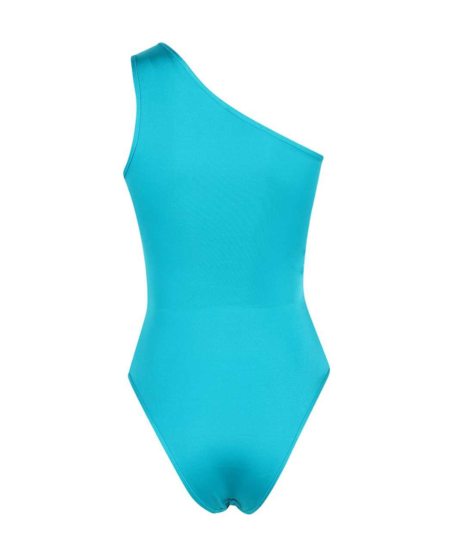 Balmain Logo-print One-shoulder Swimsuit In Blue