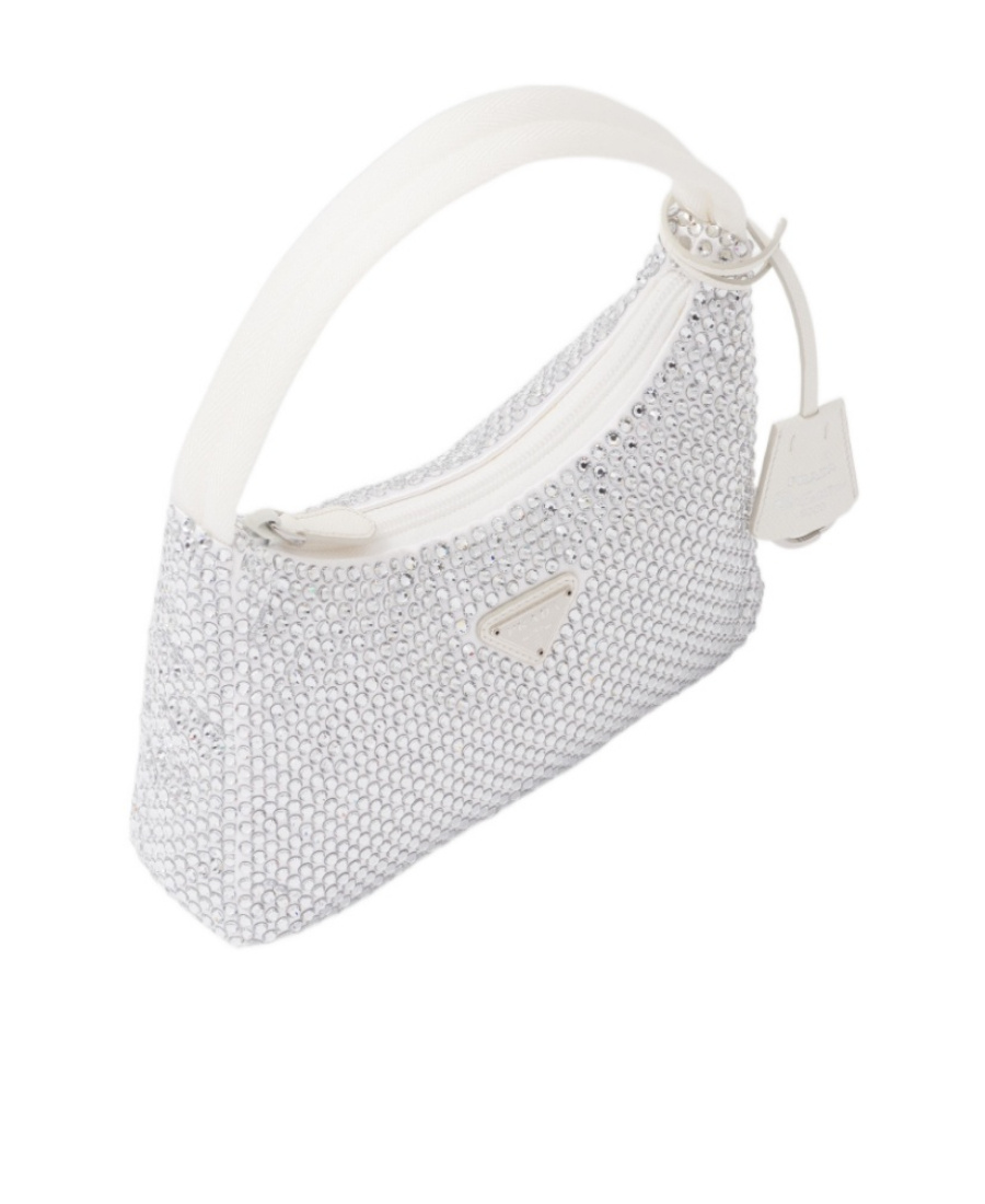 Prada Re-edition Satin Mini-bag With Crystals In White