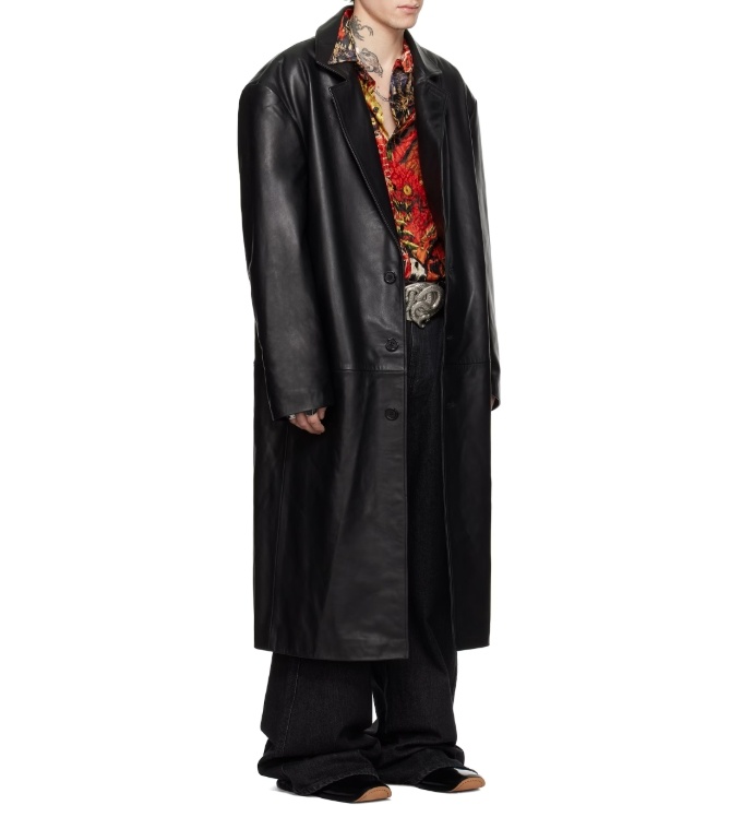 Lu'u Dan Black Crombie Leather Coat In Black