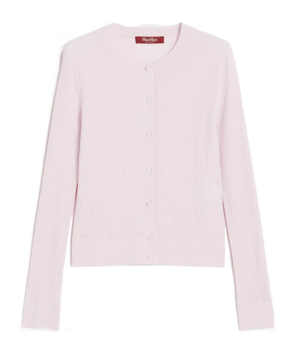 Max Mara Wool And Silk Crew-neck Cardigan In Pink