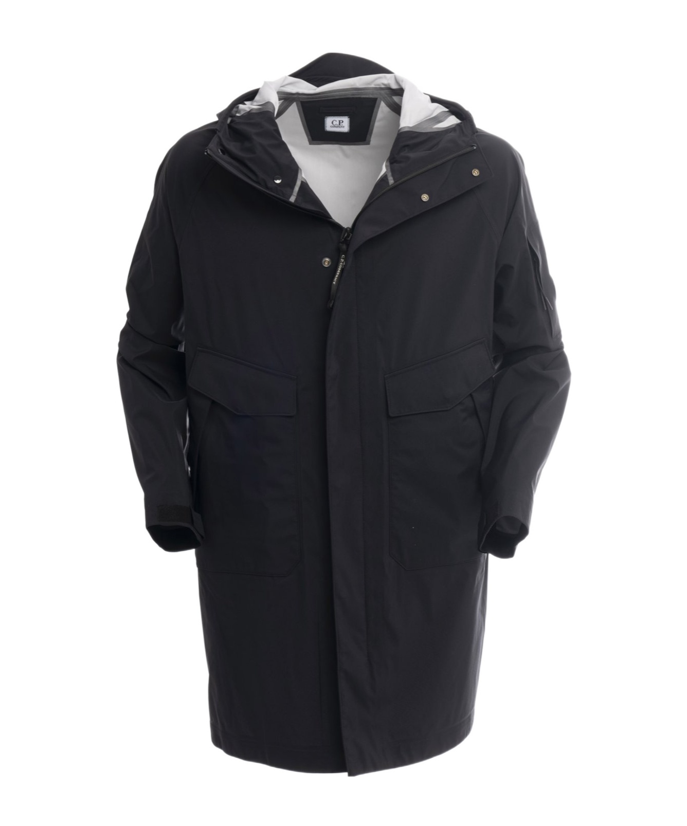 C.p. Company Pocket Detailed Hooded Parka In Black