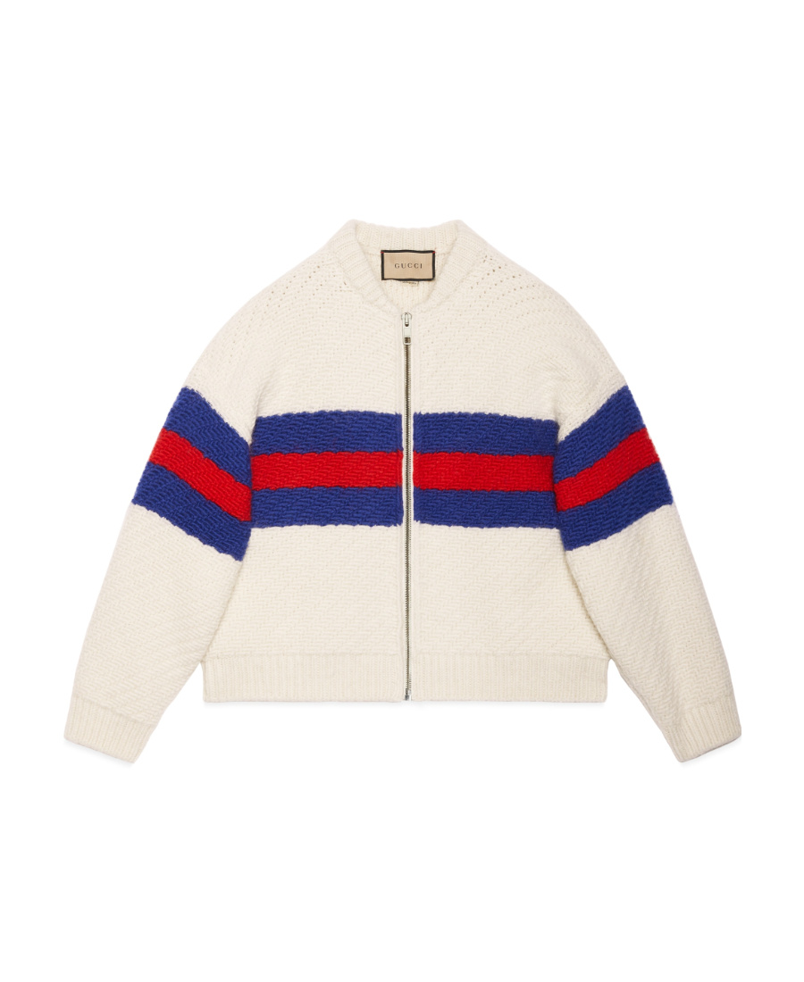 GUCCI WEB-STRIPED ZIP-UP CARDIGAN