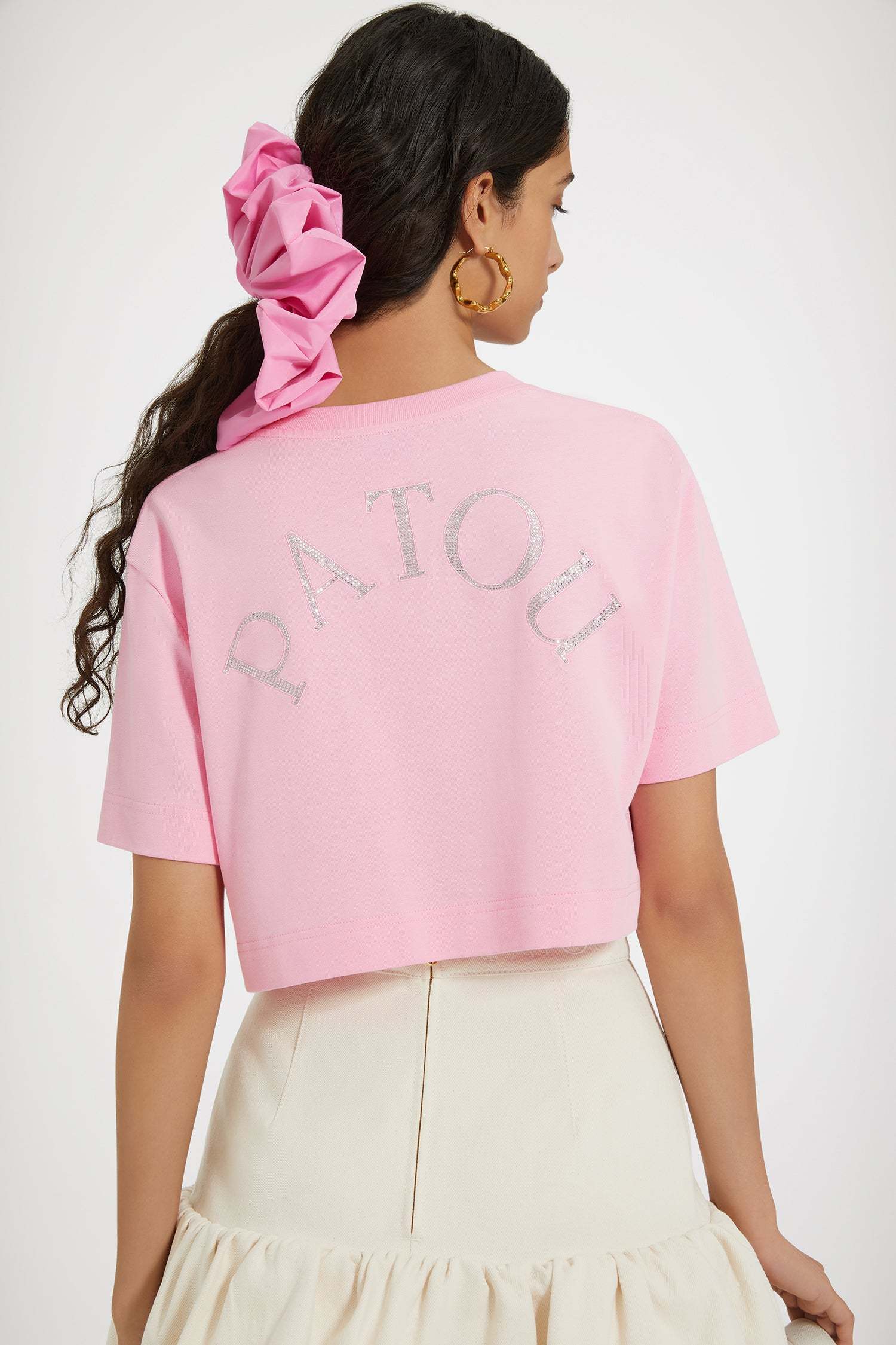 Patou Logo-embellished Cotton Cropped T-shirt In Pink