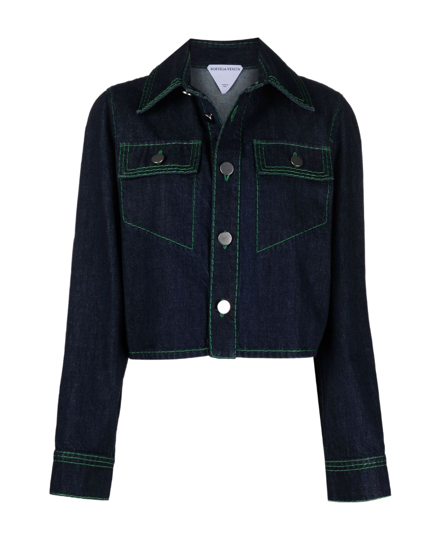 BOTTEGA VENETA CONTRAST-STITCH CROPPED DENIM SHIRT