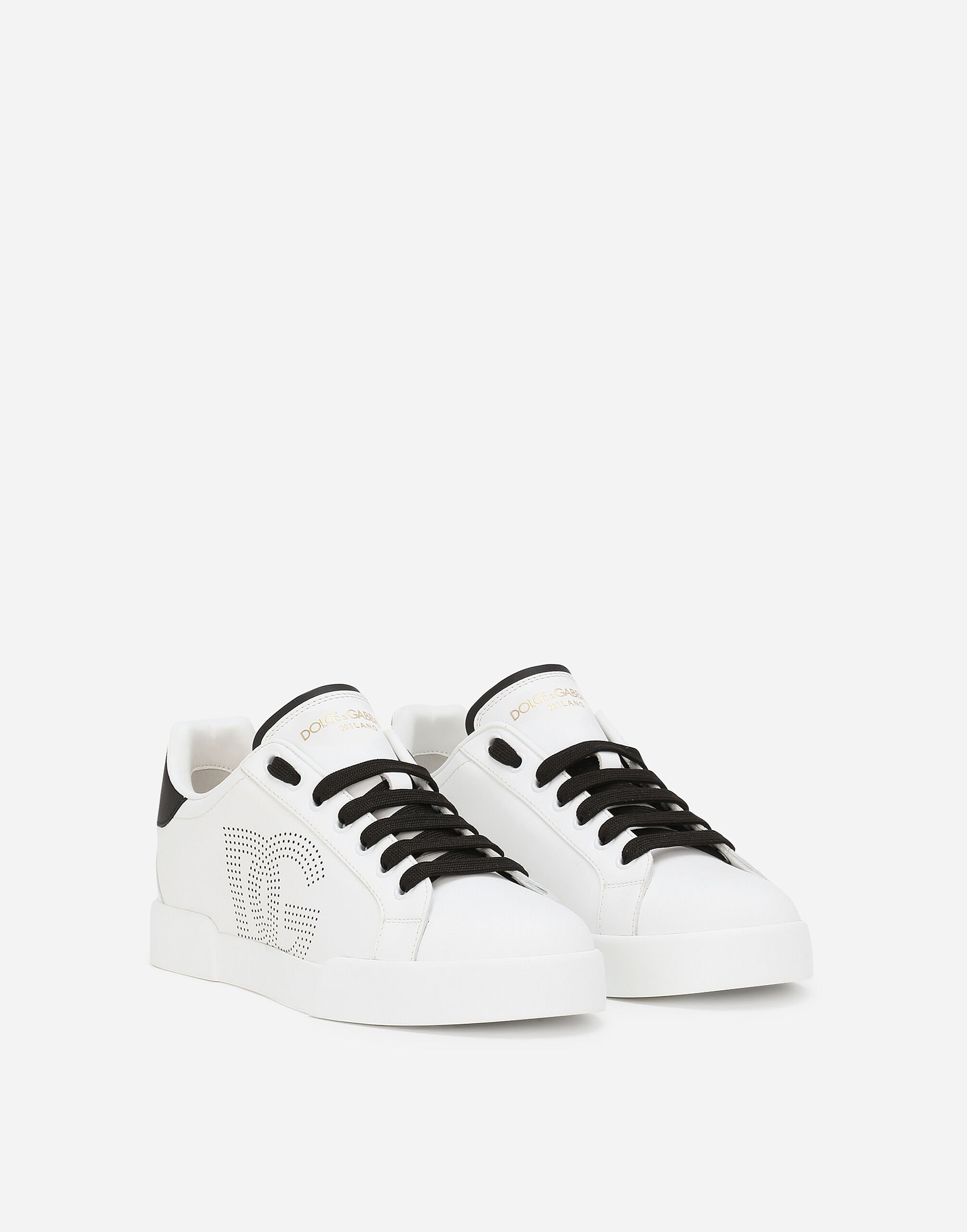 Dolce & Gabbana 'portofino Light' White Sneakers With Perforated Logo On The Side And Logo Patch On The Tongue In White