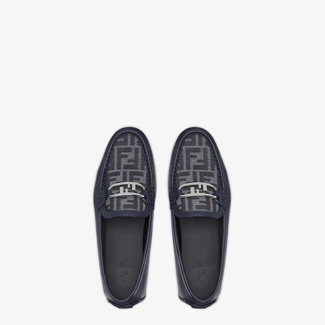 Fendi Blue Ff Jacquard And Blue Leather Driving Shoes In Black