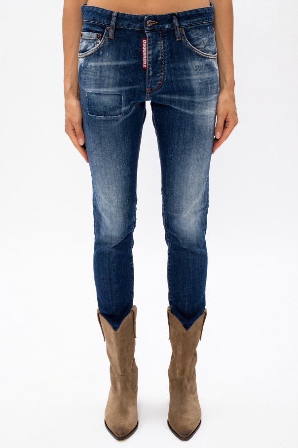 Dsquared2 Skinny Cropped Distressed Jeans In Blue
