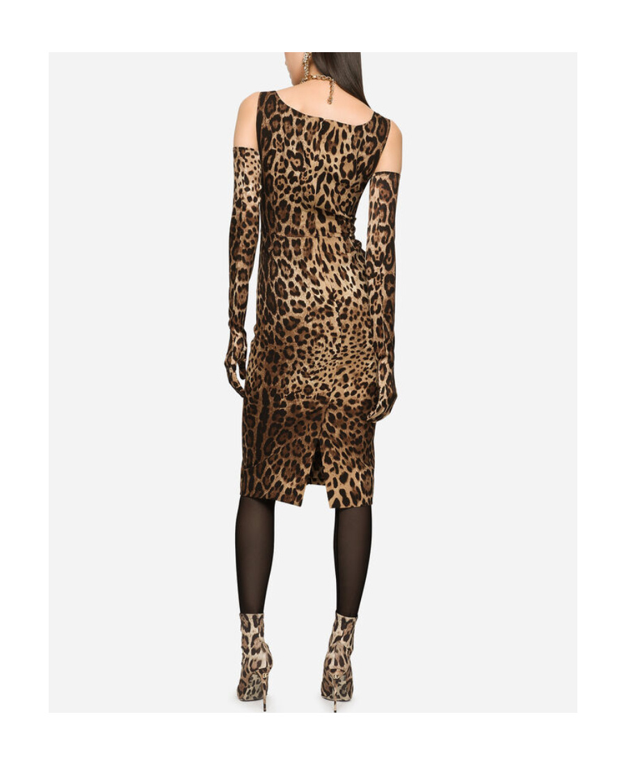 Dolce & Gabbana Leopard-print Cady Corset-style Midi Dress In Brown
