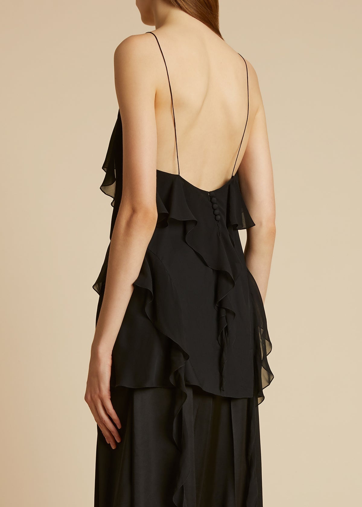 Shop Khaite The Piet Ruffled Silk Top In Black