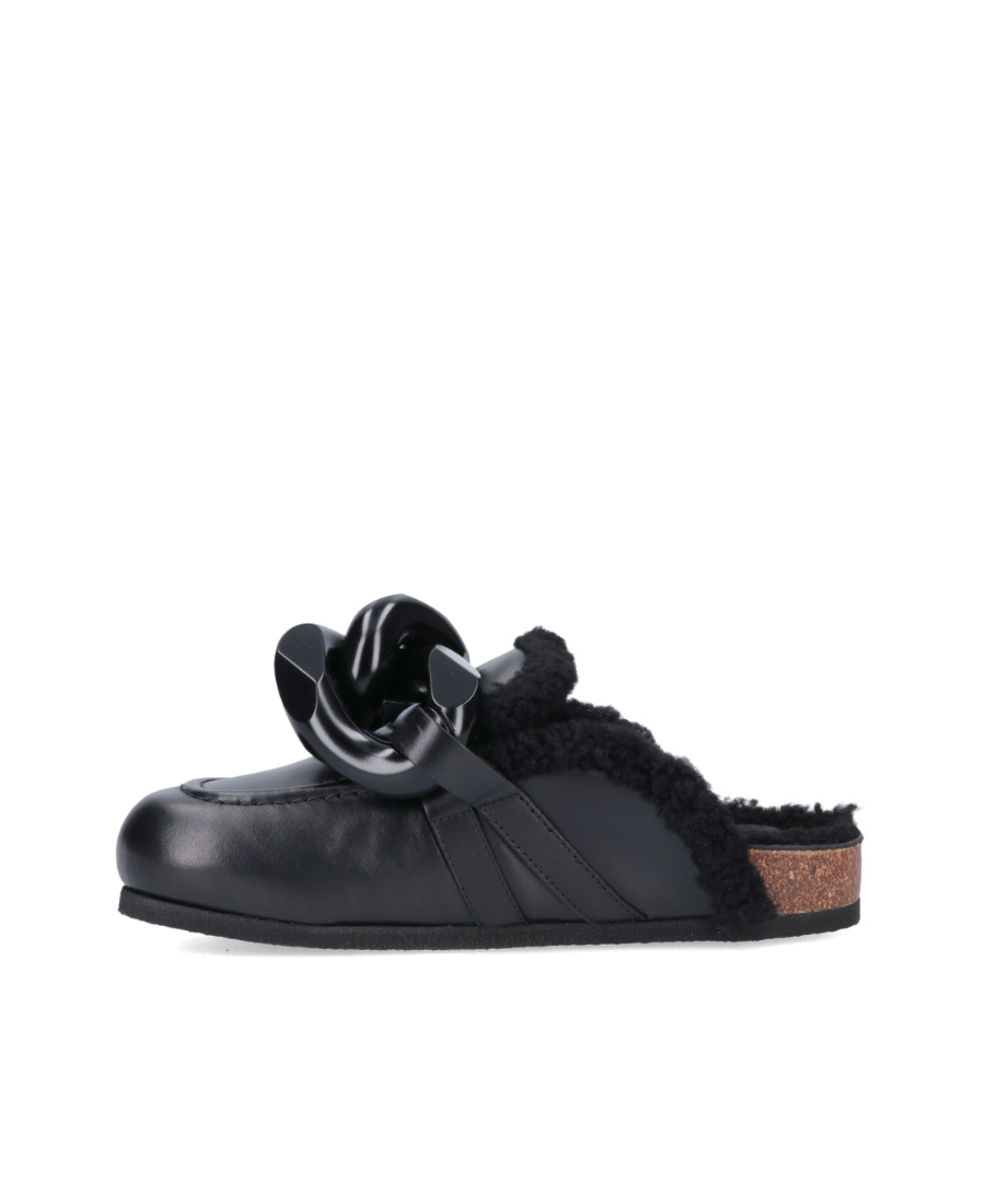 Jw Anderson Chain Shearling Mules In Black