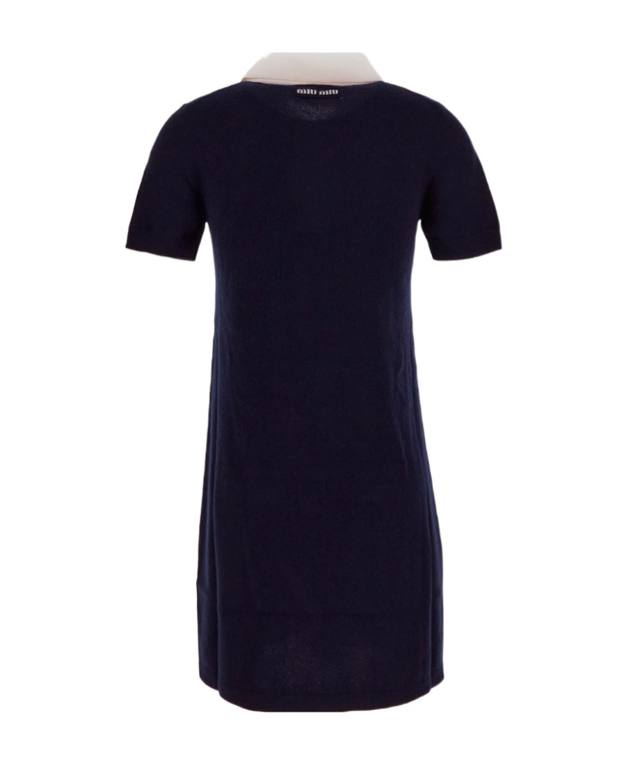 Miu Miu Knitted Short-sleeved Dress In Blue